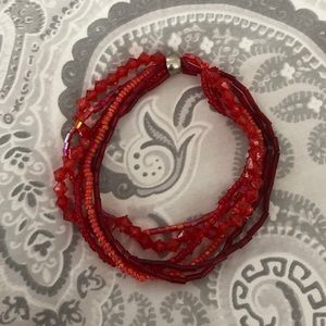 red multi layer beaded bracelet